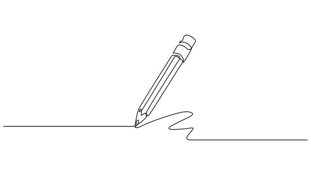 Animated continuous one line drawing of a pencil. Single contour movement of a pencil. Animated self drawing of continuous line draw