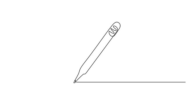 Animated continuous one line drawing of a pencil. Single contour movement of a pencil. Animated self drawing of continuous line draw