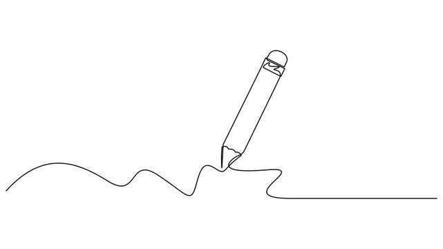 Animated continuous one line drawing of a pencil. Single contour movement of a pencil. Animated self drawing of continuous line draw