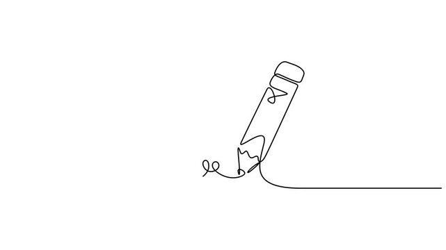 Animated continuous one line drawing of a pencil. Single contour movement of a pencil. Animated self drawing of continuous line draw