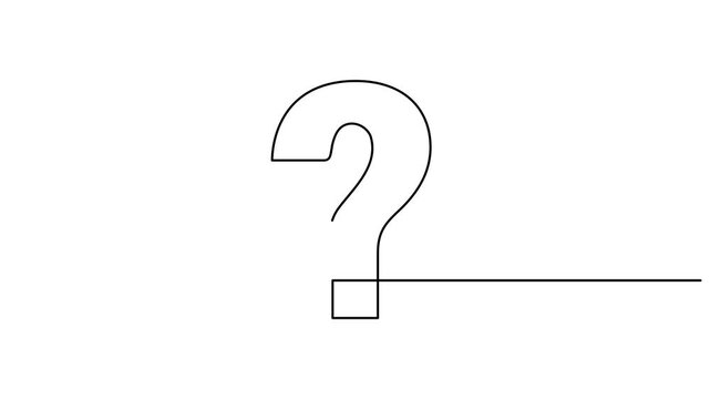 Animated self drawing Continuous one line drawing of Minimalist question mark, Animation on white background 4K