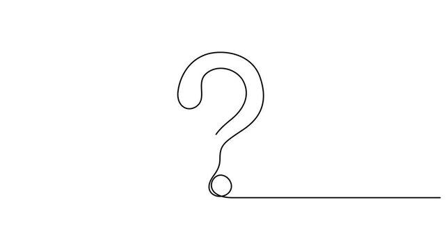 Animated self drawing Continuous one line drawing of Minimalist question mark, Animation on white background 4K