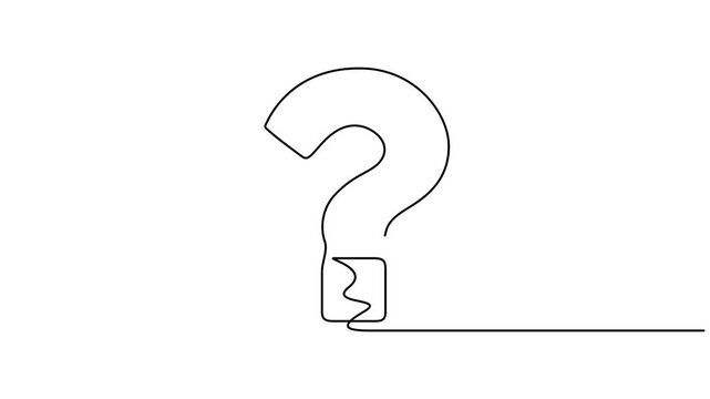 Animated self drawing Continuous one line drawing of Minimalist question mark, Animation on white background 4K