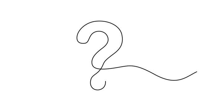 Animated self drawing Continuous one line drawing of Minimalist question mark, Animation on white background 4K