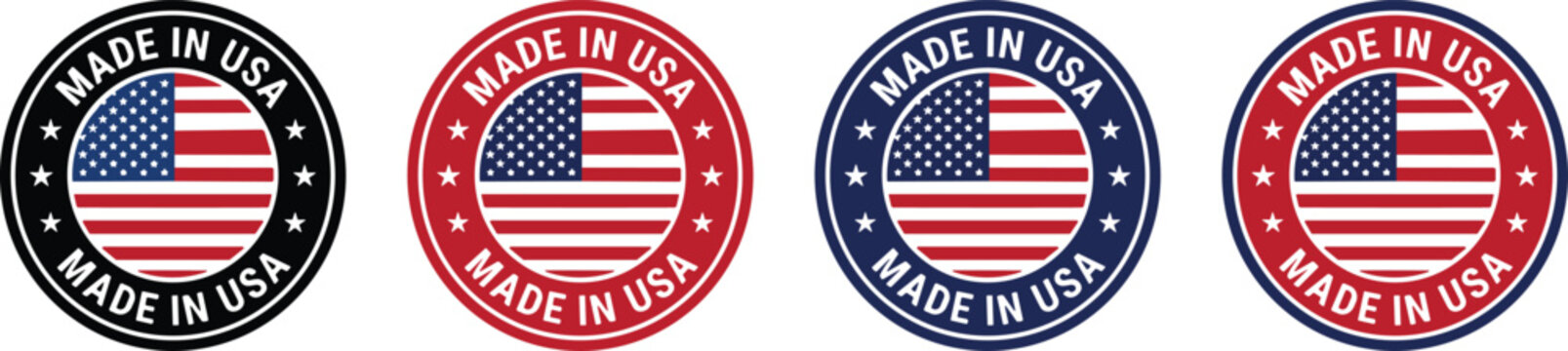 Country Origin Badges Set. Made in country badges set with USA UK Germany and Italy product origin labels
