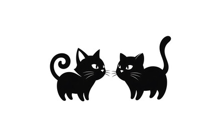 Obraz premium Black silhouette of two cats sitting side by side