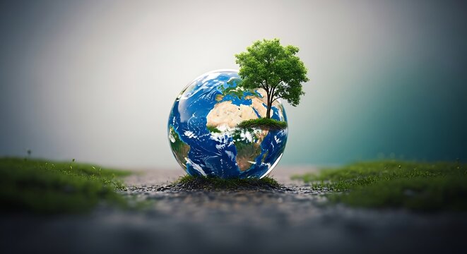 World Environment Day Glass Sphere Mini Ecosystem with Tree Photorealistic Concept