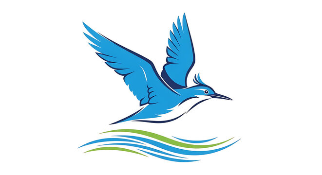 Blue and green abstract of a bird with flowing wings