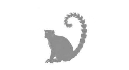 Fototapeta premium A stylized grey silhouette of a lemur with a distinctive curled tail, isolated on a white background.