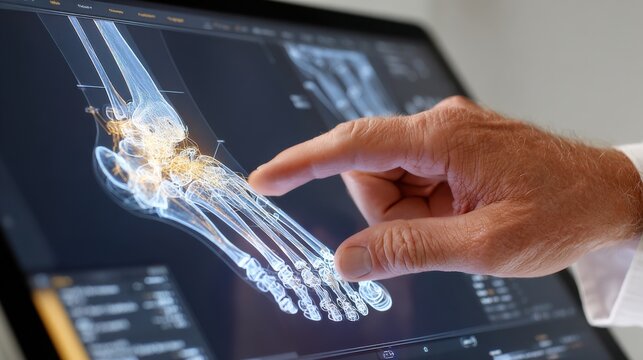 AI assisted treatment planning for hallux valgus correction concept.