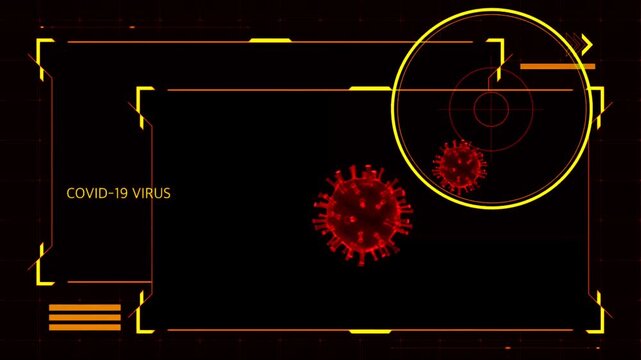Animation red frame techniology for scans Corona virus or Covid-19.