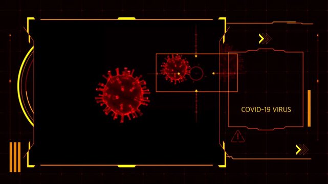 Animation red frame techniology for scans Corona virus or Covid-19.