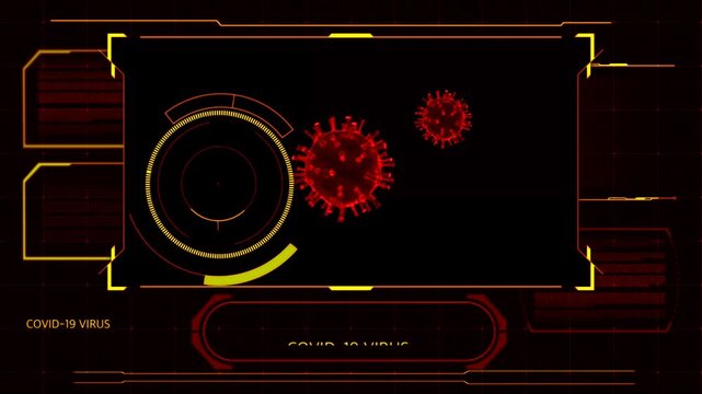 Animation red frame techniology for scans Corona virus or Covid-19.