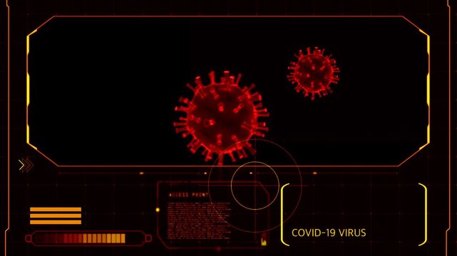 Animation red frame techniology for scans Corona virus or Covid-19.