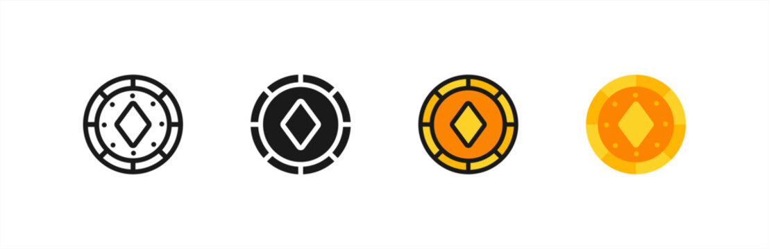 Golden Token icon multiple style collection. Vector illustration.	