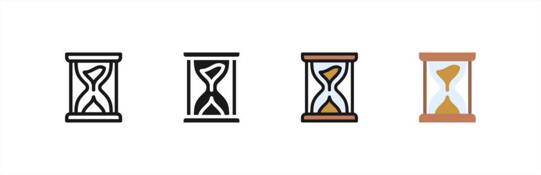Time Hourglass icon multiple style collection. Vector illustration.	