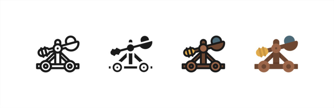 Siege Catapult icon multiple style collection. Vector illustration.