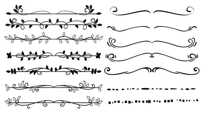 Floral Vine Leafy Border Dividers Vector Set