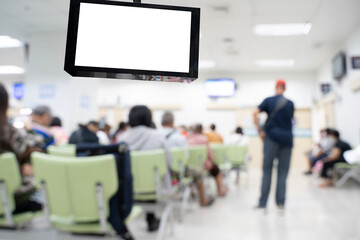 Obraz premium Blank Hanging Sign Mockup in Hospital Waiting Room