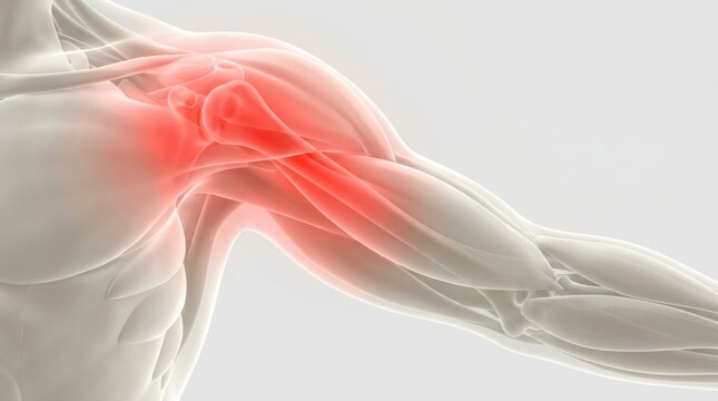 Anatomical illustration of shoulder pain and inflammation in the human arm