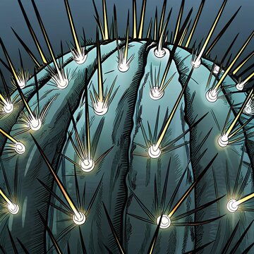 A cactus with translucent spines that act as fiber-optic cables, glowing at the tips. 1