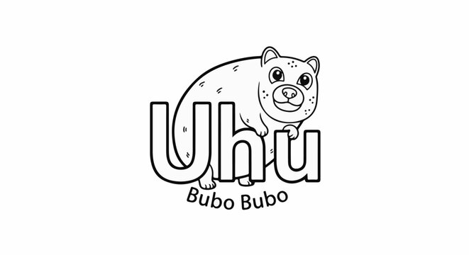 Cute cartoon animal peeking over thick, bold letters "Uhu
