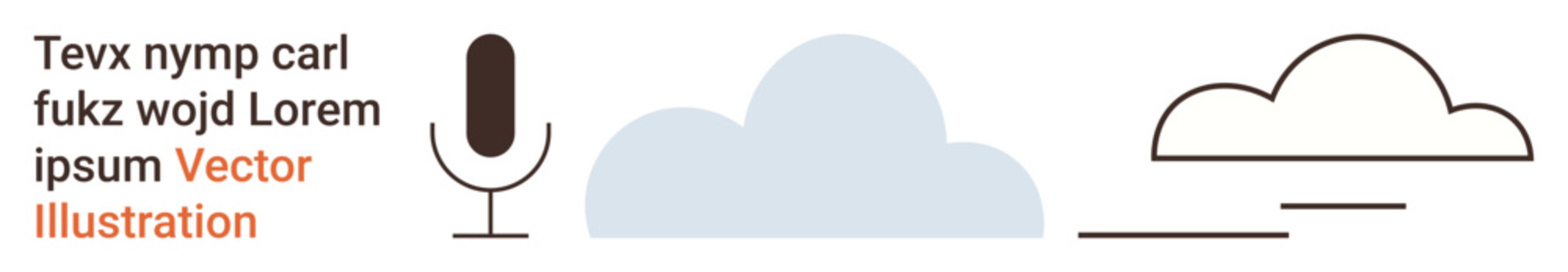 Digital communication, cloud storage, voice recording, technology symbol, minimal design, creative workflow. Microphone, cloud shapes and placeholder text in a minimal layout. Digital communication