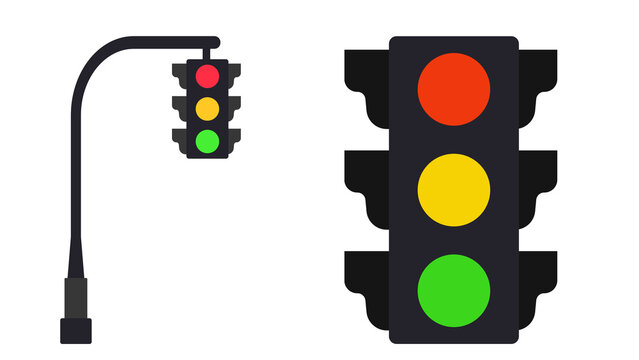 Traffic light illustration isolated on transparent background, realistic signal icon with red yellow green lights, perfect PNG element for design, road safety and urban concepts.