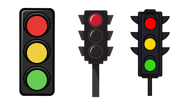 Traffic light illustration isolated on transparent background, realistic signal icon with red yellow green lights, perfect PNG element for design, road safety and urban concepts.