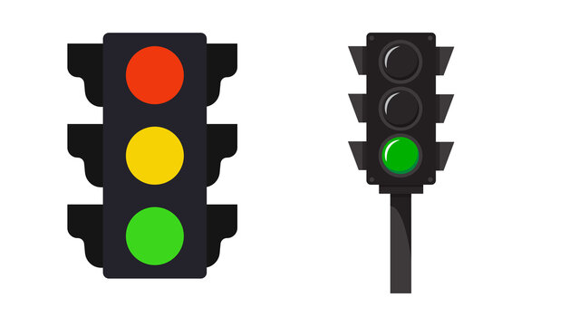 Traffic light illustration isolated on transparent background, realistic signal icon with red yellow green lights, perfect PNG element for design, road safety and urban concepts.