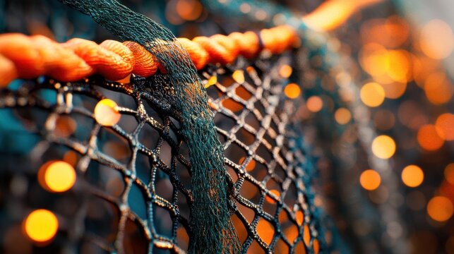 Fishing Net Detail: Texture and Orange Rope, Commercial Use, Fishing Industry