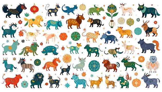 Colorful illustration of various animals.