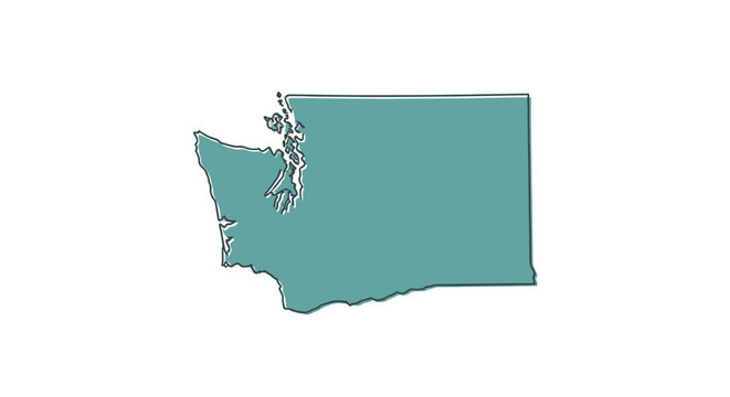 Detailed minimalist silhouette map of Washington state, Pacific Northwest region, dark blue vector outline graphic symbol on white background, simple flat cartography icon for travel and web.
