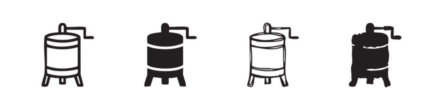 Honey Extractor and Industrial Vat Icon Set for Agriculture