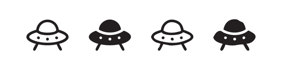 UFO and flying saucer icons set representing extraterrestrial space travel © liubomir118809