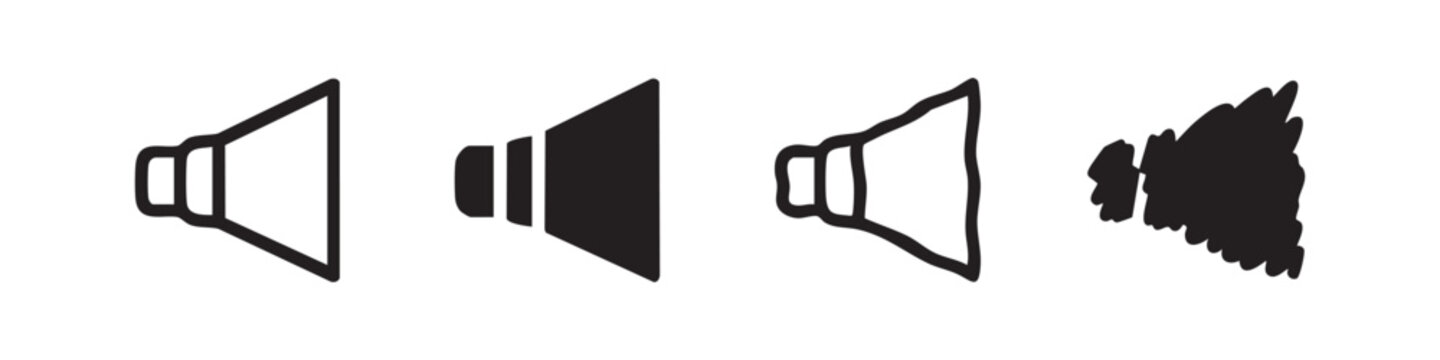 Megaphone speaker icons set for loud communication and public announcements