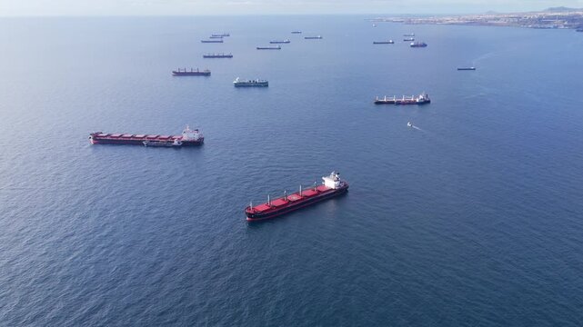 Aerial View of Oil Tankers at Anchor in Las Palmas; Atlantic Energy Trade and Fossil Fuel Supply Chain