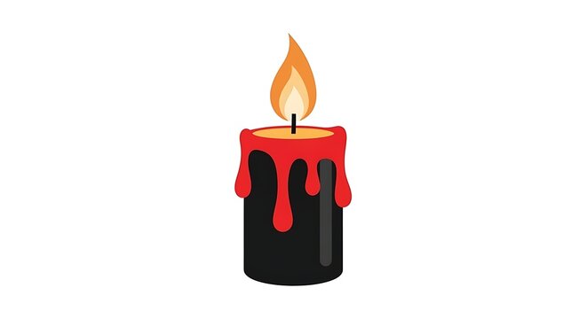 burning red candle on black dripped wax