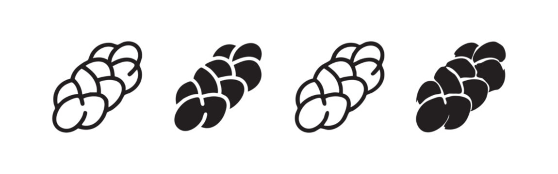 Braided bread challah icon set with various artistic line and solid styles