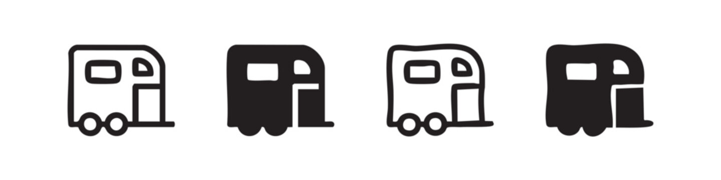 Compact horse trailer icon set featuring multiple graphic design variations