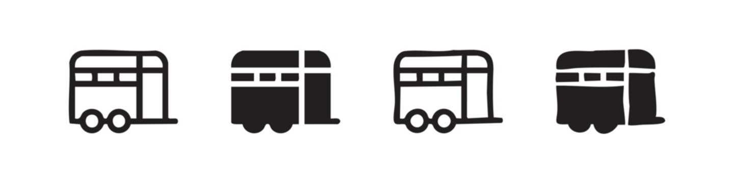 Horse trailer transport icon set in outline and solid hand-drawn styles