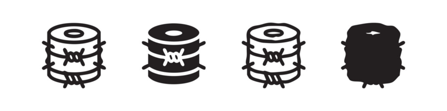 Barbed Wire Roll Security Fence Obstacle Icon Set