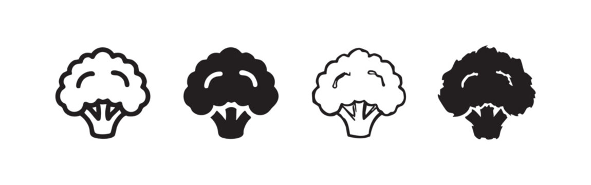 Broccoli Vegetable Icon Set - Healthy Green Broccoli in Outline, Glyph, and Hand-Drawn Graphic Styles