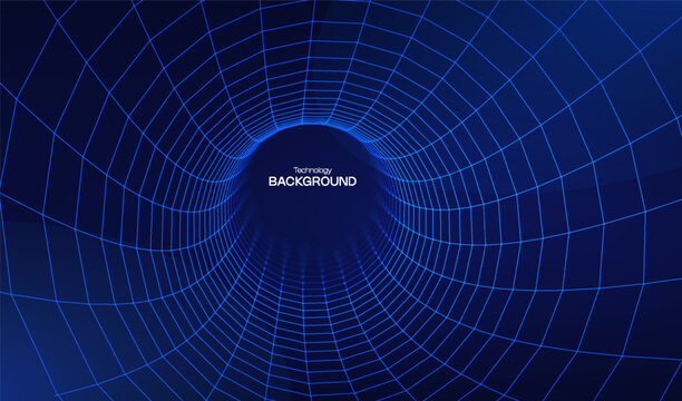 Grid 3d time for tunnel wireframe wormhole and vortex perspective pattern. Background tech warp for abstract shape tube and portal space funnel. Grid lattice science for tunnel technology.
