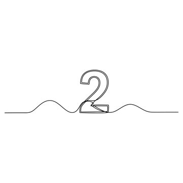 Black and White Continuous Line Art Number Two Vector Illustration