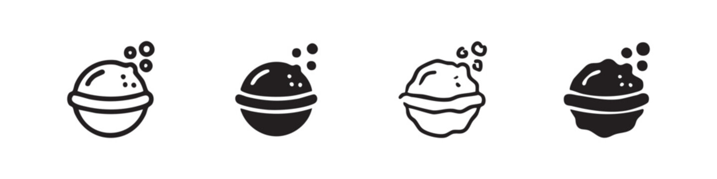 Bath Bomb Icons Set - Fizzy Bath Ball Symbols in Outline, Solid, and Sketchy Styles