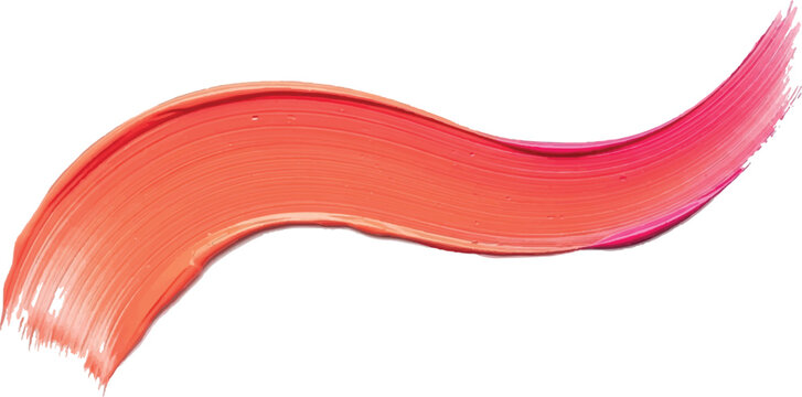 Curved coral and pink gradient paint stroke on white background for elegant and artistic design