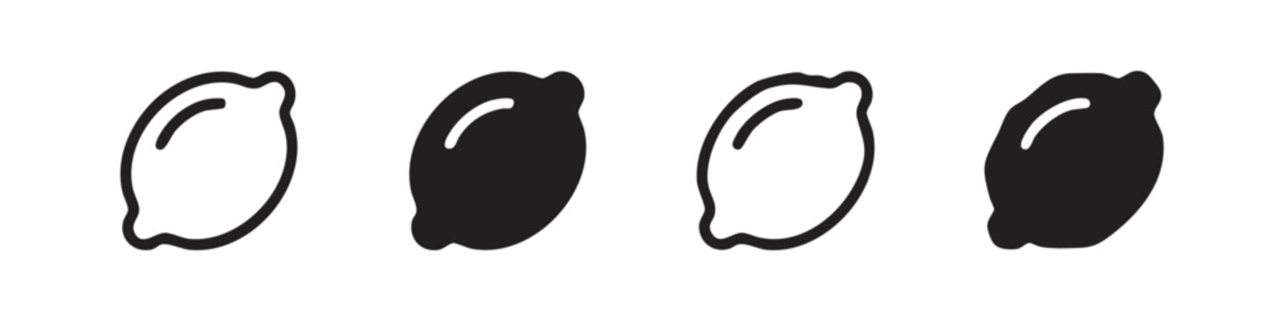 Lemon fruit icons set. Citrus symbol for health, cooking, and vitamin C in various styles.