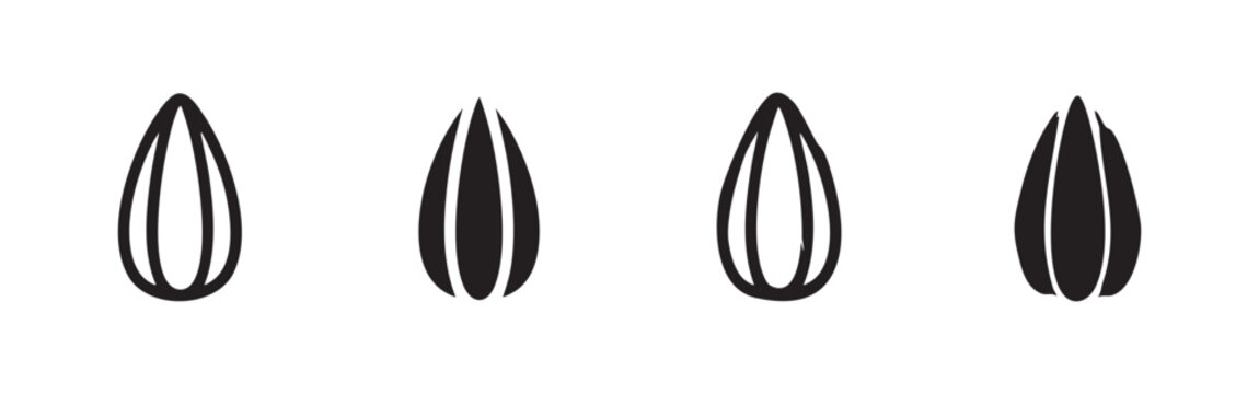 Sunflower seed icon set, black outline and solid silhouette. Snack, healthy food and organic plant symbol.