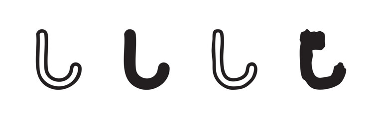 Fototapeta premium Hook or bent rod icon set, black outline and solid silhouette. Fastener, hanger, or utility tool symbol.